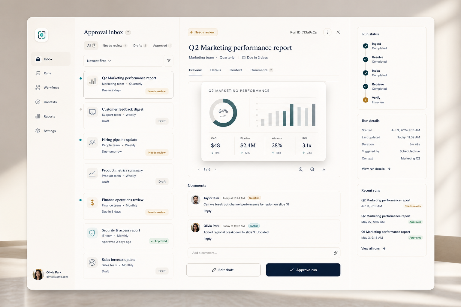 Team productivity product interface concept